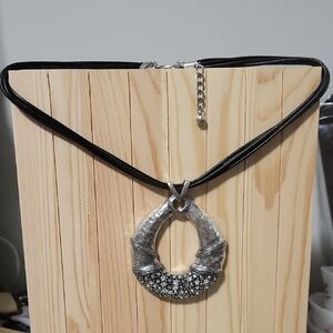 Chico's Silver Necklace Teardrop Pendant Chunky Statement Piece